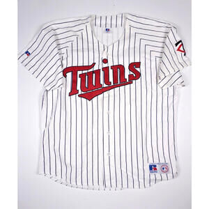 Vintage Minnesota Twins Jersey XXL 90s Pinstripe Russell Athletic Sewn Cotton